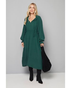 Wallis Petite Woven Ruffle Collar Midi Dress - Green