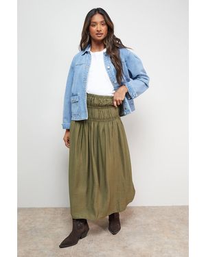 Oasis Shirred Waist Midi Skirt - Green