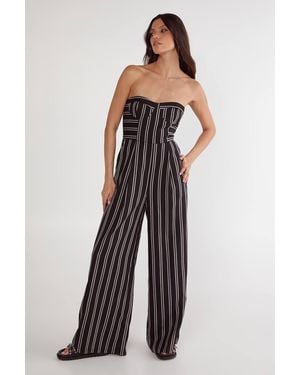 Nasty Gal Tailored Stripe Bandeau Cupped Jumpsuit - White