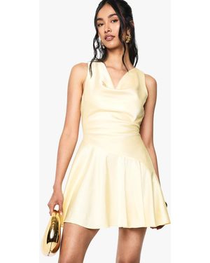 Boohoo Satin Dropped Waist Mini Dress in Black