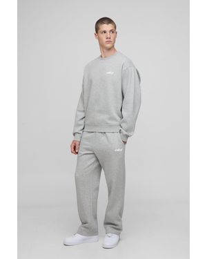 BoohooMAN Oversized Boxy Drop Crotch Sweatshirt Tracksuit - Grey