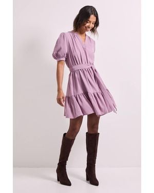 Dorothy Perkins Overhead Belted Puff Sleeve Mini Dress - Pink