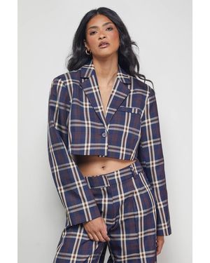 Warehouse Flannel Cropped Blazer Co-Ord - Blue