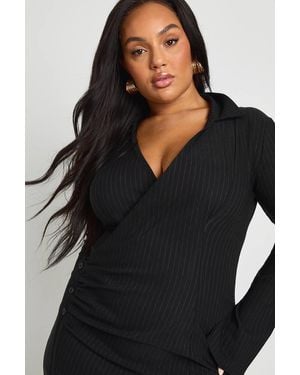 Boohoo Plus Wrap Ruched Blazer Dress - Black