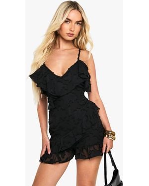 Boohoo Floral Burnout Ruffle Romper - Black