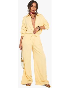 Boohoo Crinkle Textured Wide Leg Pants - Yellow