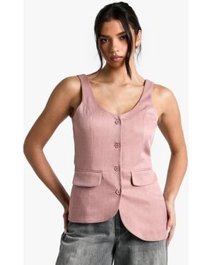 Boohoo Tailored Asymmetric Woven Waistcoat - Pink
