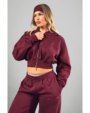 DSGN Studio Applique Boxy Crop Zip Through Hoodie - Red