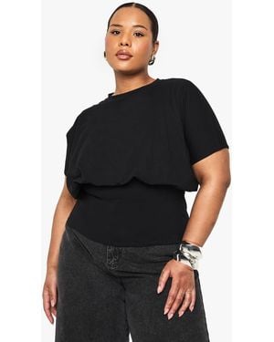 Boohoo Plus Blouson Fitted Cotton Top - Black