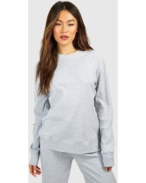 Boohoo Loungewear Rib Long Sleeve T-Shirt - White