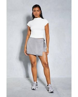 MissPap Tailored Tie Side Wrap Skort - Gray
