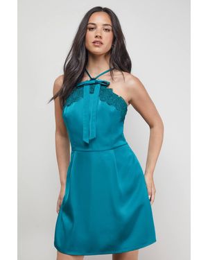 Oasis Lace Detail A Line Mini Dress - Blue