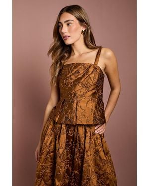 Coast Strappy Jacquard Pleat Front Top - Brown