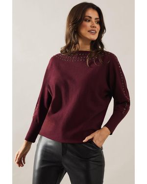 Wallis Stud Detail Boat Neck Tunic - Red