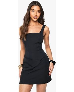 Boohoo Tailored Wrap Hem Detail Sleeveless Mini Dress - Black