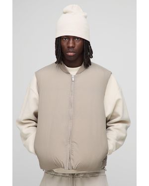 BoohooMAN Regular Fit Mono Padded Bomber Neck Gilet - Natural