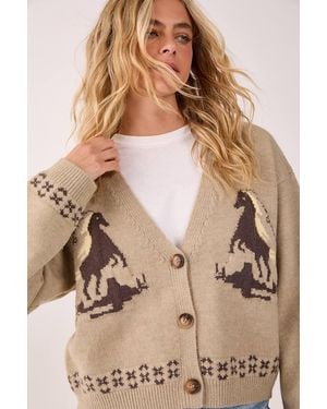 Nasty Gal Western Horse Intarsia Boxy Cardigan - Natural