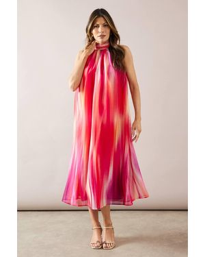 Wallis Abstract Organza Halterneck Midaxi Dress - Pink