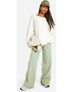 Boohoo Vintage Wash Carpenter Straight Leg Jeans - White