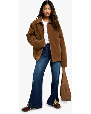 Boohoo Split Hem Flare Denim Jean - Blue