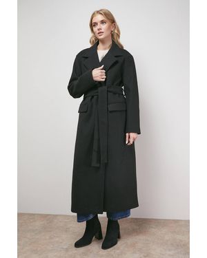 Oasis Tie Belt Detail Midi Coat - Black
