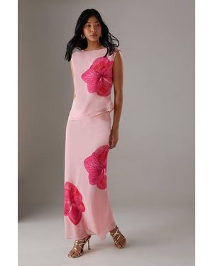 Warehouse Placement Chiffon Bias Maxi Skirt - Pink