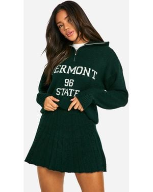 Boohoo Pleated Knitted Mini Skirt - Green