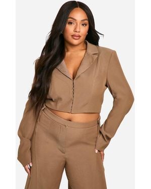 Boohoo Plus Corset Detail Tailored Blazer - Brown
