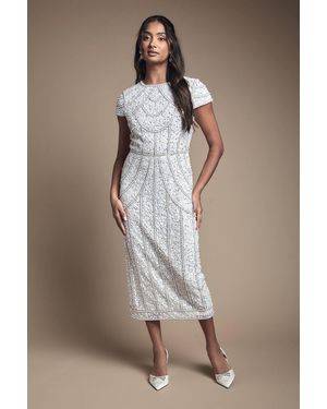 Coast Pearl Embellished Cap Sleeve Wedding Dress - Blue