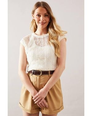 Wallis Embroidered Short Sleeve Top - White