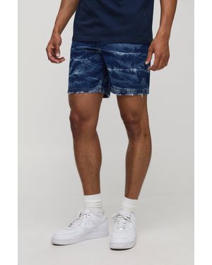 Boohoo Slim Fit Crinkle Washed Denim Shorts - Blue