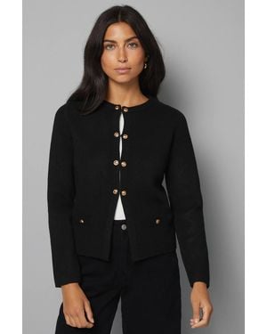 Wallis Fitted Double Button Knitted Jacket - Black