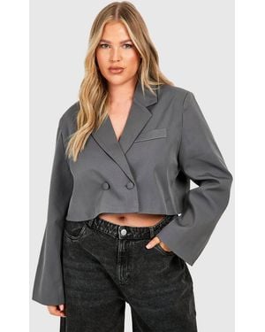 Boohoo Plus Double Breasted Boxy Crop Blazer - Gray