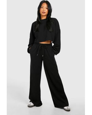 Boohoo Petite Oversized Cropped Sweatshirt Wide Leg Tracksuit - Black
