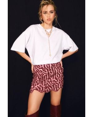 Nasty Gal Zebra Hand Embellished Two Tone Scallop Mini Skirt - Black