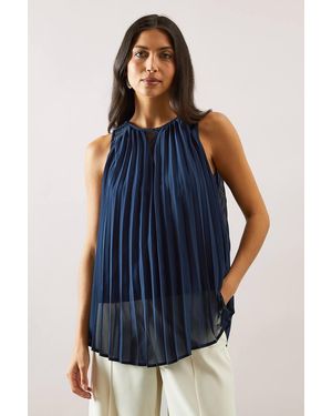 Wallis Lace Detail Pleated Sleeveless Blouse - Blue