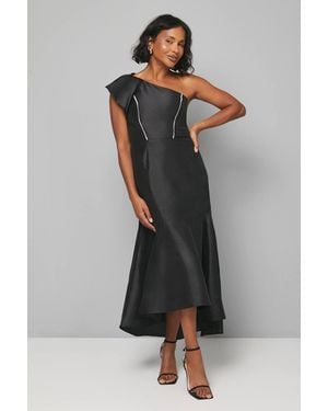 Wallis One Shoulder Ruffle Tiered Dress - Black