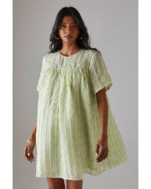 Warehouse Ruffle Organza Babydoll Mini Smock Dress - Green