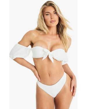 Boohoo Top De Biquini Premium Para Novia Con Mangas Abullonadas - Blanco