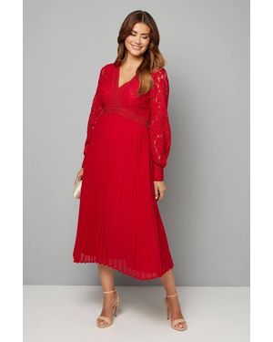 Wallis Lace Pleated Skirt Midi Dress - Red
