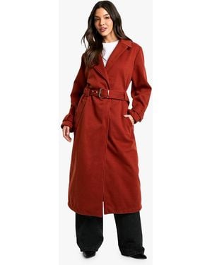 Boohoo Belted Wool Look Maxi Coat - Red