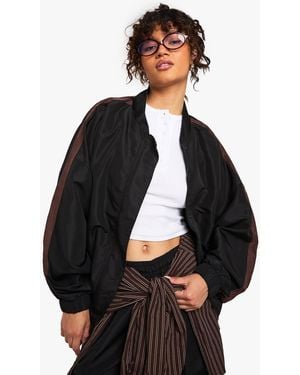 Boohoo Nylon Side Stripe Button Through Jacket - Black
