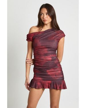 Boohoo Blurred Floral Asymmetric Ruched Mini Dress