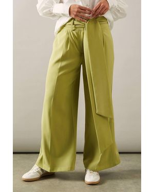 Wallis Petite Tie Waist Wide Leg Trouser - Green