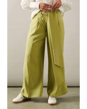 Wallis Petite Tie Waist Wide Leg Trouser - Green