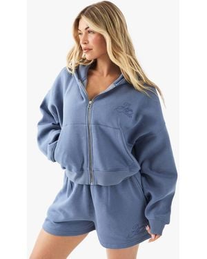 DSGN Studio Contrast Script Boxy Crop Zip Through Hoodie - Blue