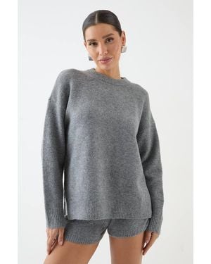 MissPap Knitted Oversized Brushed Sweater - Gray