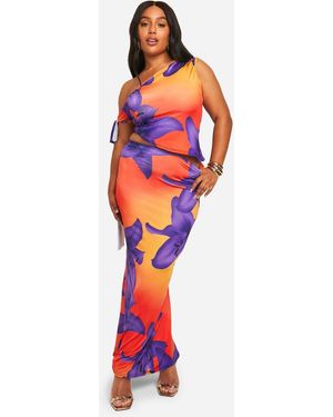Boohoo Molly Smith Plus Bold Floral Printed Slinky Maxi Skirt - Red