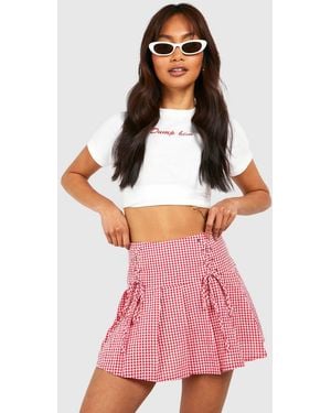 Boohoo Crinkle Gingham Pleated Mini Skort - Pink