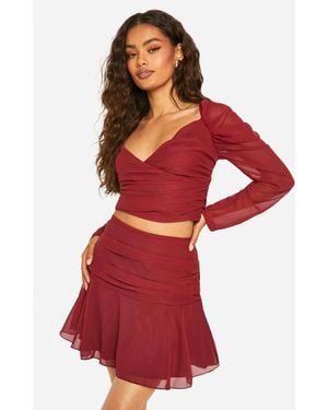 Boohoo Chiffon Ruched Side Drop Hem Mini - Red